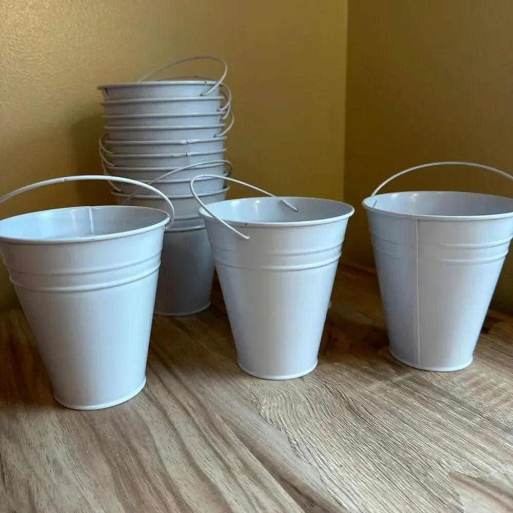 12 Pack White Metal Mini Pails 5” Galvanized Buckets Party Favor Decor storage